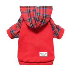 Fitwarm tartan plaid dog hoodie front view for small dogs, cozy warmth