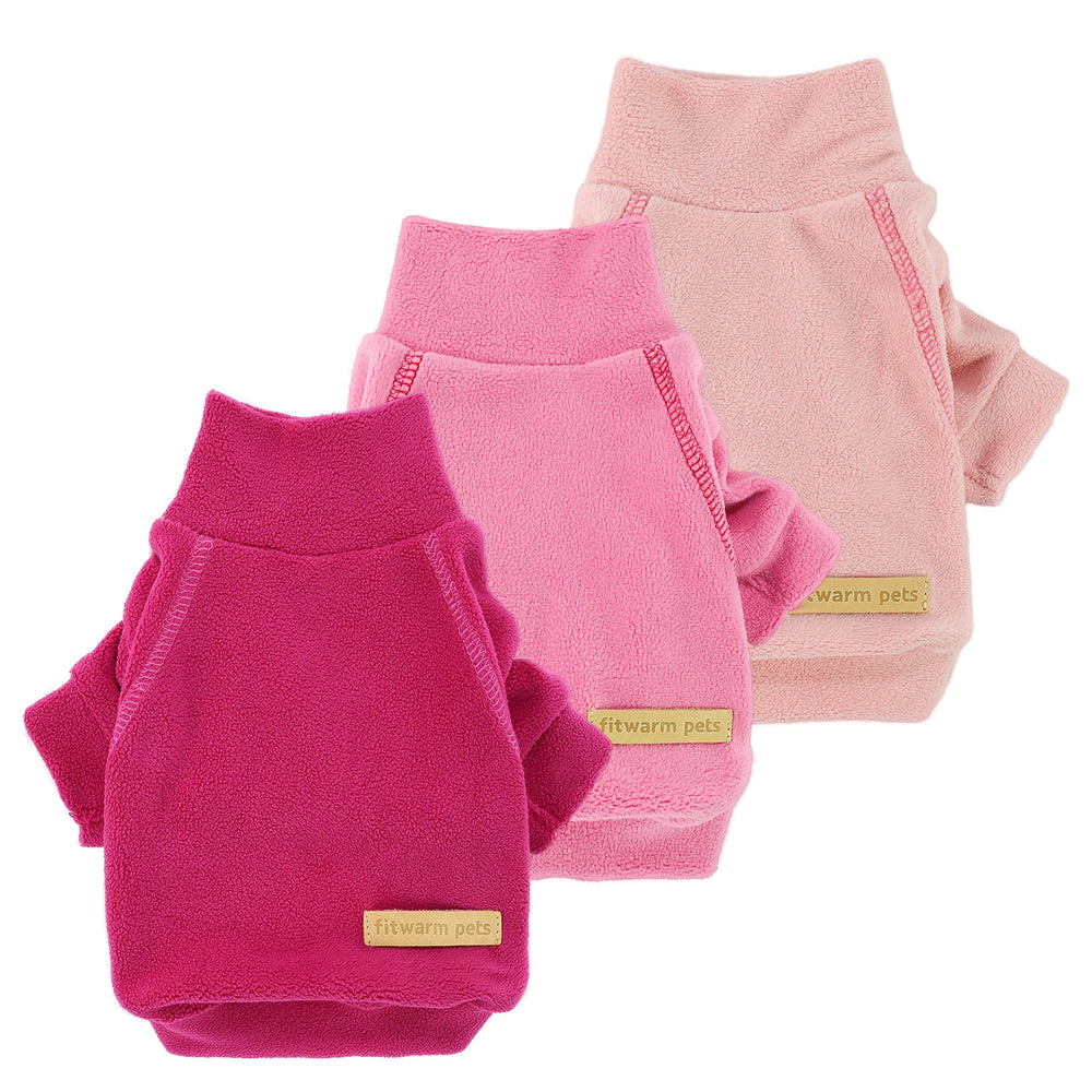 Fitwarm three-pack classic fleece dog sweater ensemble keeps small dogs warm during chilly strolls.