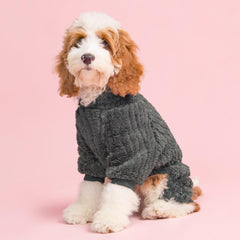 Fitwarm turtleneck fleece dog sweater pajamas side view shows flexible movement.