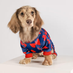 Fitwarm Valentines dog pajamas red heart details for a festive look and comfort.