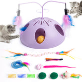FITWOWFIT cat toy shows fluttering feather in track for engaging play and hunting practice.