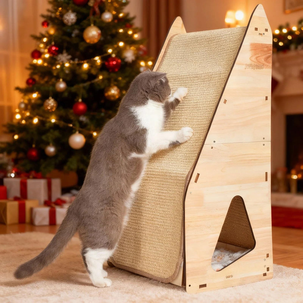 FIVLOCCEN wood-framed cat scratcher assembled shows durable construction for multi-cat households