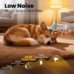 FIXR dog clippers with four length-combs for precise trimming during vacuum use