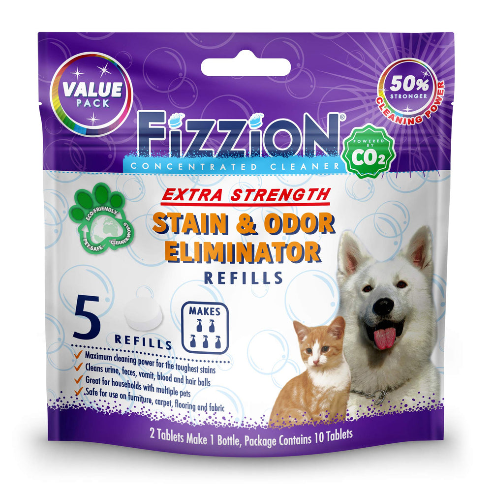 Fizzion Pet Stain and Odor Extra Strength bottle-dispense shows convenient cleaning solution.