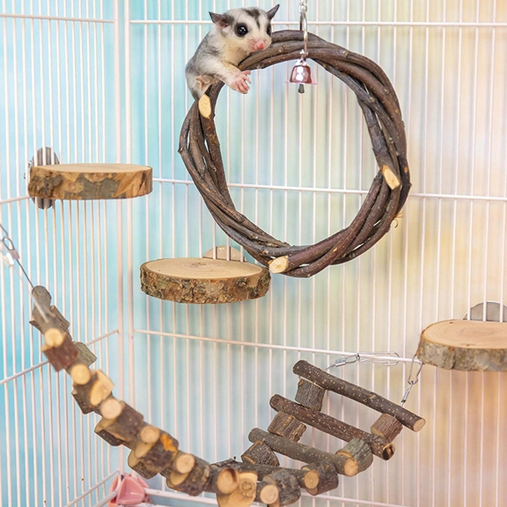 FLAdorepet apple wood sugar glider swing offers natural enrichment and active play.
