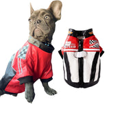 FLAdorepet Cool Dog Racer Costume front view highlights bold racing style for festive photos.