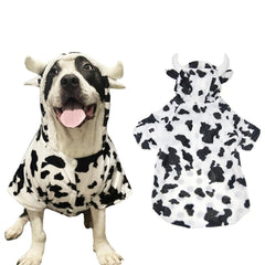 FLAdorepet Halloween dog cow costume front view for festive Halloween photos.
