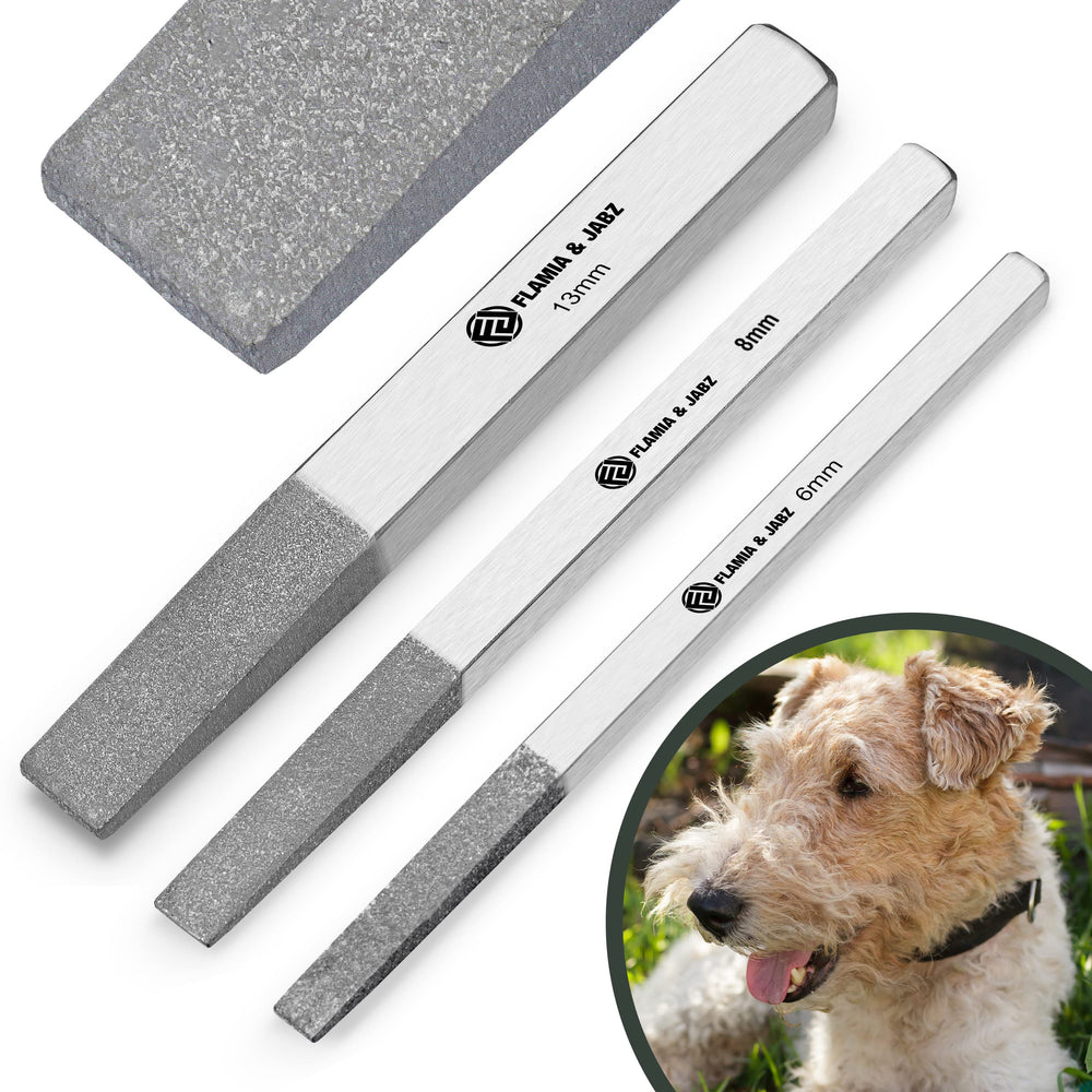 Flamia & Jabz stripping metal stones with ergonomic hand-fit for comfortable grooming sessions.
