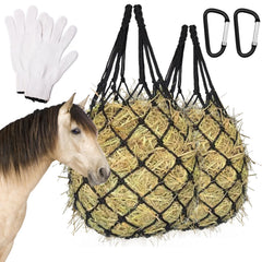 Flantor hay net for horse stall, durable hanging feeder promotes slow feeding.