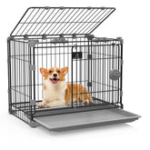 FLARUZIY dog crate front view highlights sturdy 30-inch metal construction for secure containment.