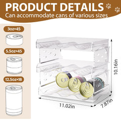 Flenpptly cat food can organizer clear front view shows visible can flavors for quick restocking.
