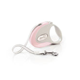 FLEXI Tape Leash pink rose extended view showing controlled freedom for small dogs.
