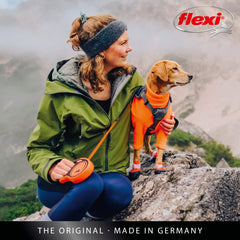 Flexi Xtreme orange 5m leash showing brake button for quick stopping and guidance