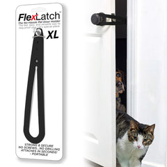 FlexLatch Cat Door Holder Latch front view with easy one-piece installation.
