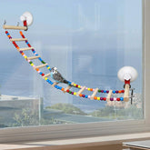 FlidRunest suction cup wooden bird perch on window for sunbathing and viewing.