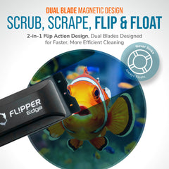 FLIPPER EDGE glass cleaner blade demonstrates safe dual-blade design for glass tanks.