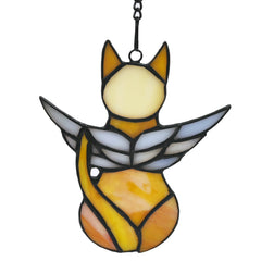 Fluffycaptain orange angel cat suncatcher close-up wings that sparkle in sunlight for memorial ambiance.