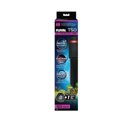 Fluval T50 heater front view shows compact design for stable freshwater heating.