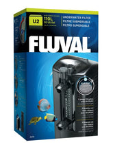 Fluval U2 underwater filter front view highlights compact design for small tanks and easy maintenance.