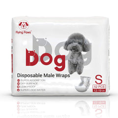 Flying Paws diaper worn on a small male dog demonstrating secure fit during activity