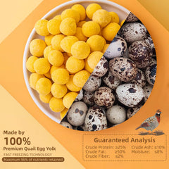 Flyjobs free-range quail label highlights natural sourcing for yolk snacks.