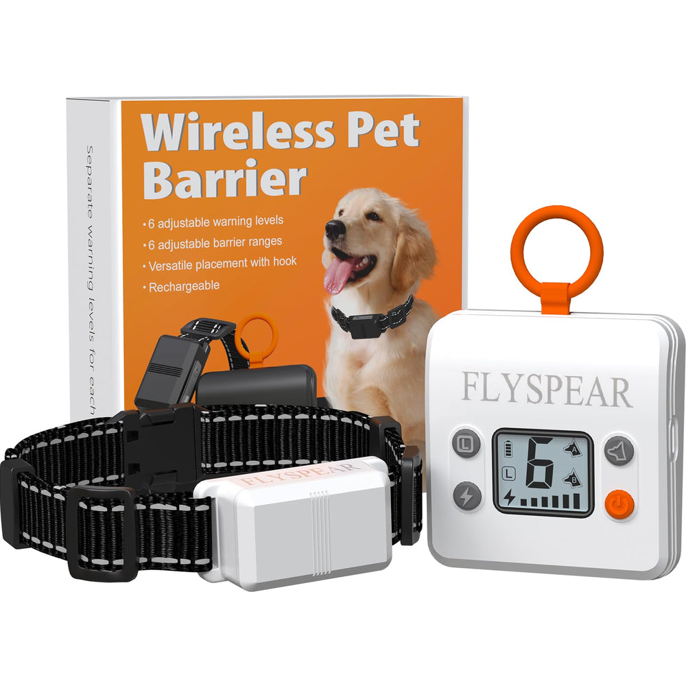 FLYSPEAR wireless barrier transmitter with adjustable range for flexible room setup.