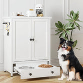 Fmlud dog feeding station with two elevated bowls supports comfortable meals.