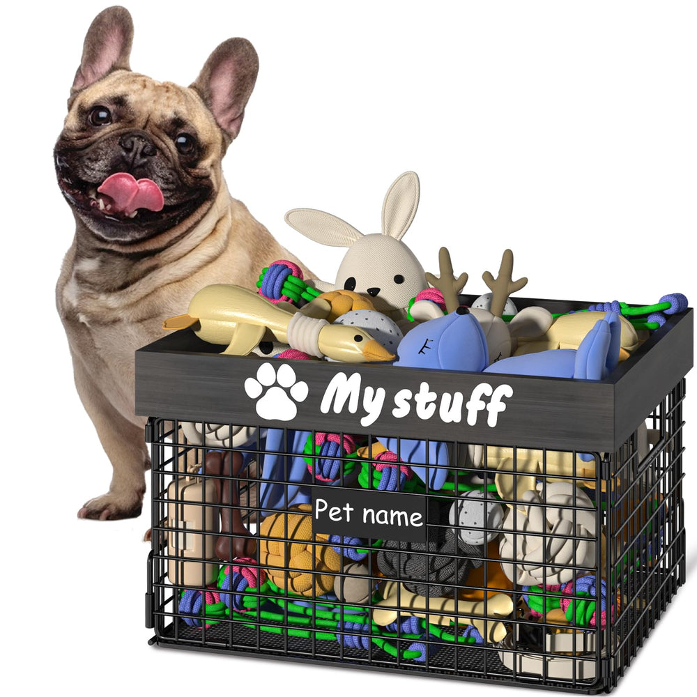 Foellstoe dog toy bin handles for easy toy storage and transport.