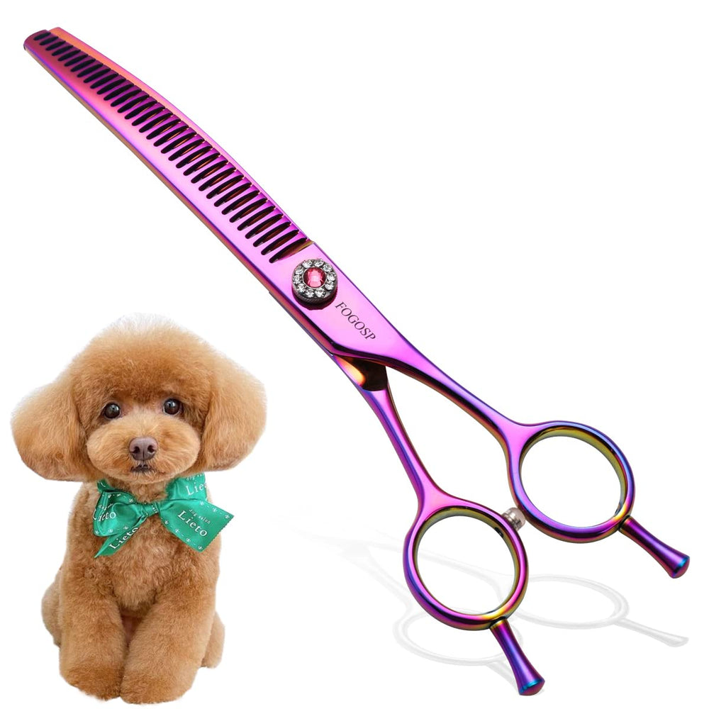 FOGOSP curved thinning shears with ergonomic handles for precise, comfortable grooming.