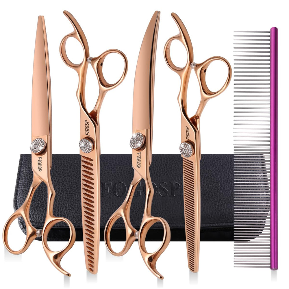 FOGOSP rose gold titanium dog grooming scissors 8-inch straight blades for smooth trimming