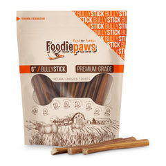 FOODIEPAWS 6-inch jumbo bully stick for dogs; long-lasting engagement for power chewers