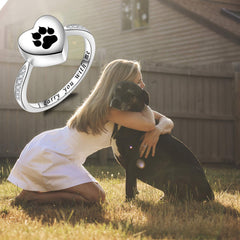 Fookduoduo paw print urn ring black enamel detail for pet memory.