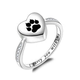 Fookduoduo sterling silver paw print urn ring closeup, pet memorial keepsake.