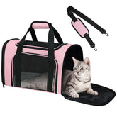 FOORLON soft-sided pet carrier pink front view with ventilation mesh.
