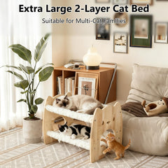 Fopeat extra-large elevated cat bed interior view highlights dual hammocks for shared relaxation