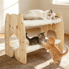 Fopeat extra-large elevated cat bed front view with dual hammocks for multi-cat lounging comfort