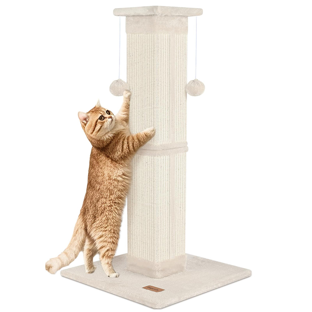 Fopetfy cat scratching post 33-inch beige supports full-body stretch and furniture protection