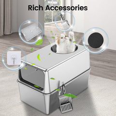 FOPUNB stainless steel litter box top entry provides versatile access for busy households