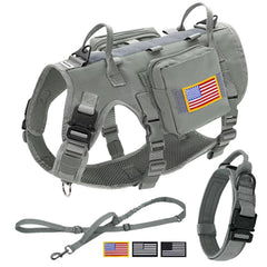 Forestpaw tactical dog harness gray front view shows secure all-day wear for hiking