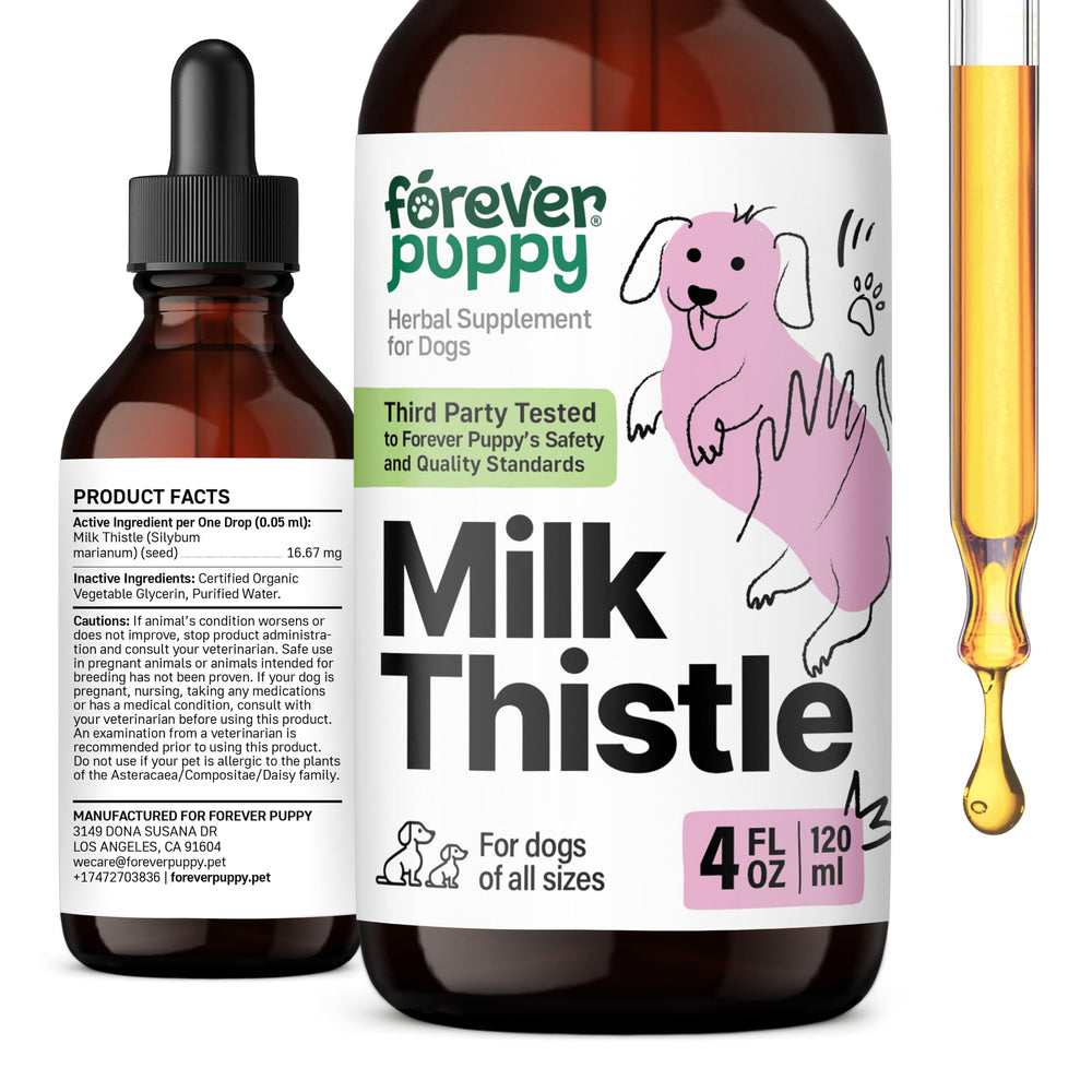 Forever Puppy Milk Thistle Drops bottle for gentle liver support in dogs of all sizes
