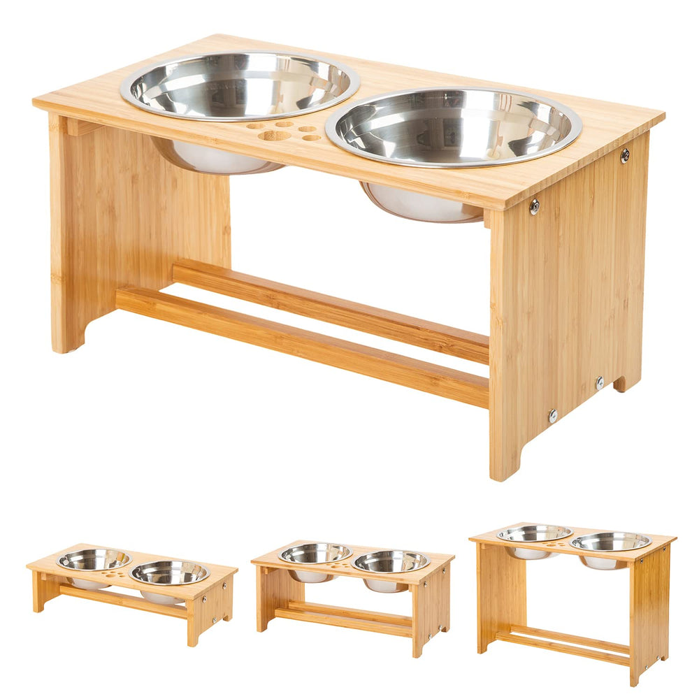 FOREYY raised pet bowls stand with two stainless bowls provides comfortable dining height.