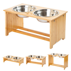 FOREYY raised pet bowls stand with two stainless bowls provides comfortable dining height.