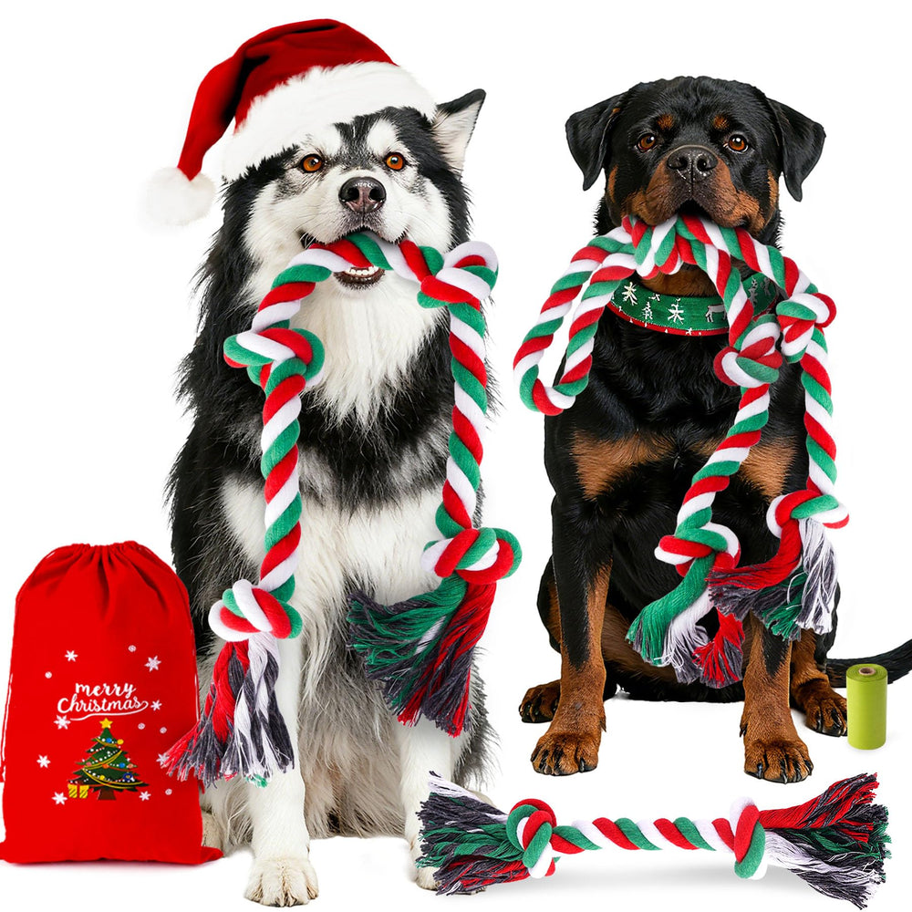 Forfon juego de cuerda navideño para perro grande, ideal para juego activo y mordidas controladas.