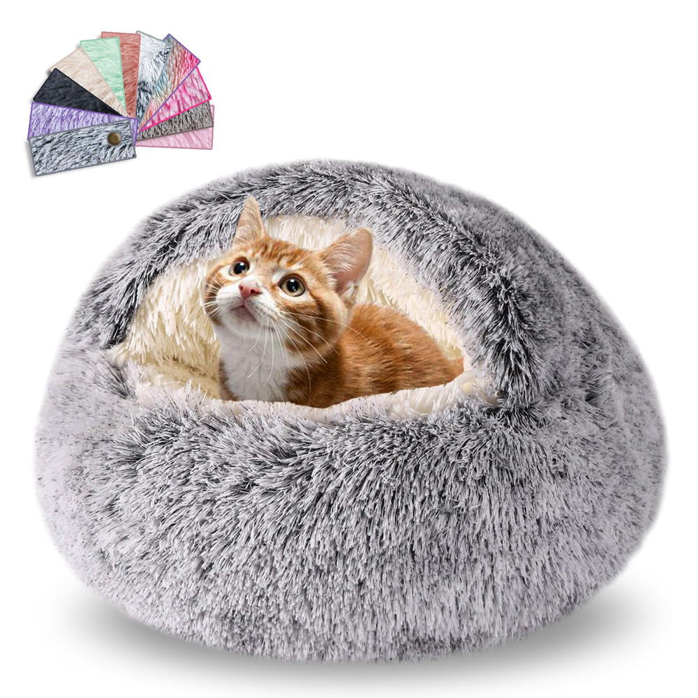 FORMYCATIE calming cat bed with cover cave in grey offers cozy nesting and security.
