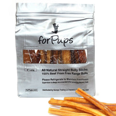 forPups bully sticks 6in closeup texture — natural surface aids dental support.