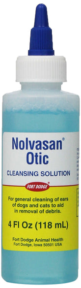 Fort Dodge Nolvasan Otic cleansing bottle for gentle ear hygiene and debris removal.