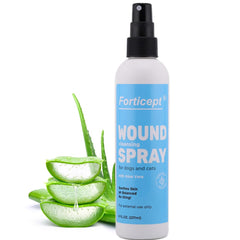 Forticept Hot Spot Spray en botella de 8 oz para limpieza de irritaciones cutáneas.
