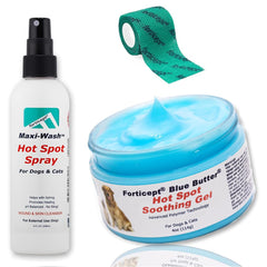 Forticept Hot Spot Wash Spray in use, soothing irritated skin on a pet
