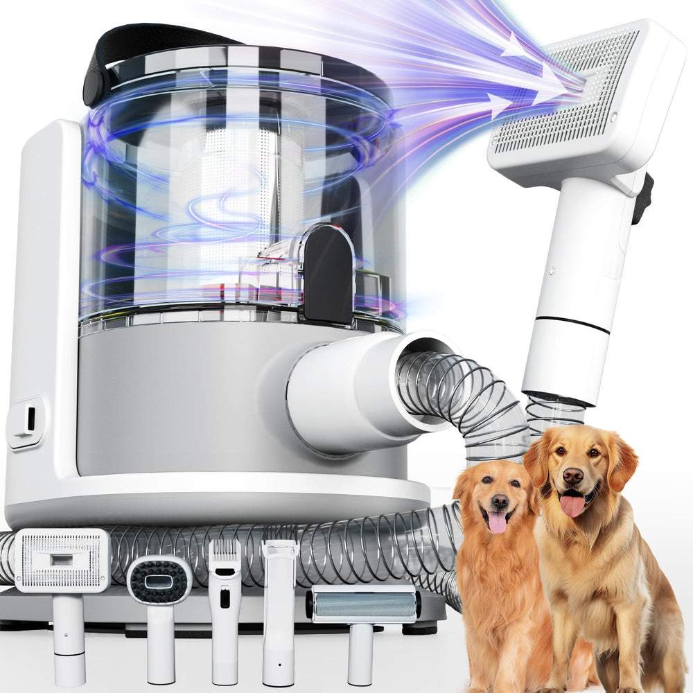 FOTING 5-in-1 dog grooming vacuum setup highlights an all-in-one tool for efficient pet grooming.