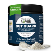 Four Leaf Rover Gut Guard bottle—vet-formulated probiotic blend for gut support.